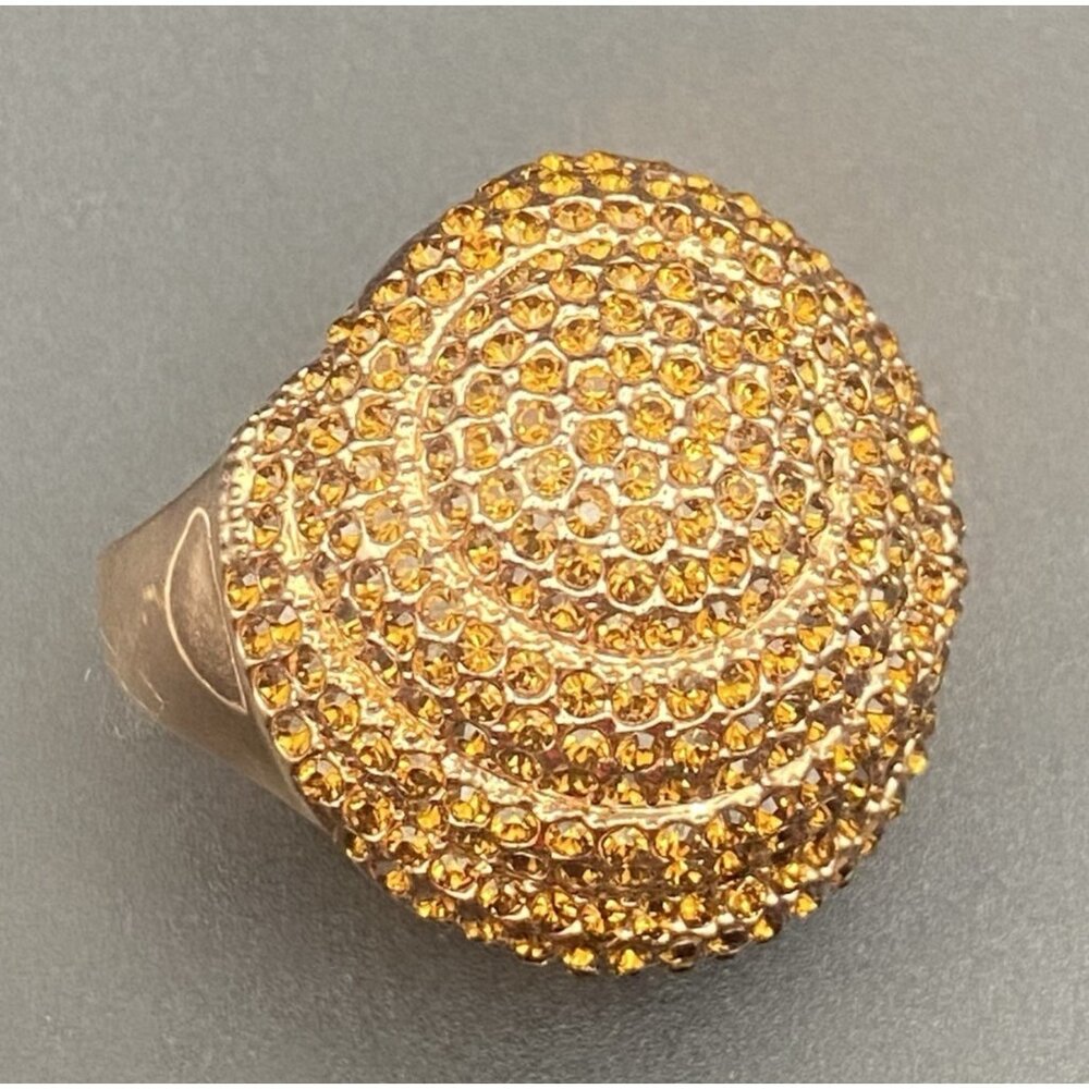 Champagne Crystal Rose Gold Tone Dome Ring Sz 5 Cocktail Statement Spiral Pave